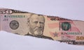 50 US dollar banknote in torn paper hole Royalty Free Stock Photo