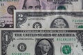 1, 2, 5 US dollar banknotes Royalty Free Stock Photo