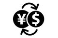 US dollar and China yuan sign with arrow on white background.US dollar and Yuan are main and popular currency of exchange in the