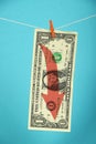 US dollar decline illustrated over blue Royalty Free Stock Photo