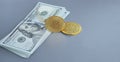 US Dollar and Digital money Bitcoin coin Put together.