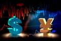 US Dollar and Japanese Yen Currency Exchange, 3D Rendering Royalty Free Stock Photo