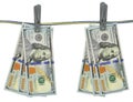 US Dollar`s Hanging on Rope with Clothespins Royalty Free Stock Photo