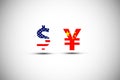 US dollar sign and China Yuan sign .IIt is symbol of economic tariffs trade war and tax barrier between United States of America Royalty Free Stock Photo