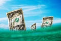 US dollars drown in the ocean