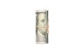 US dollars rolled up and tightened with band isolated on white background Royalty Free Stock Photo