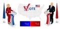 Us Election 2016 infographic Democrat Republican convention hall. Party presidential debate endorsement.