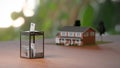 US elections, real estate business. Ballot box and a fancy suburban house in the background. Digital 3d render