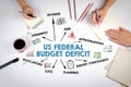 US Federal Budget Deficit Concept. The meeting at the white office table