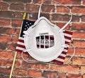 US Flag behind a mask
