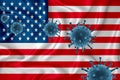 US flag. Blue viral cells, pandemic influenza virus epidemic infection, coronavirus, infection concept. 3d-rendering