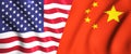 Us flag and chinese flag waving in the wind trade