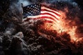 The US flag is on fire and puffs of smoke. Generated by artificial intelligence Royalty Free Stock Photo