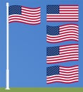 US Flag on the flagpole. Set of waving American flags.