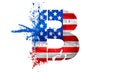 US flag grunge ink splash LETTER B, american isolated design element