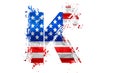 US flag grunge ink splash LETTER K, american isolated design element Royalty Free Stock Photo