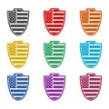 US flag inlay on shield. Set icons colorful Royalty Free Stock Photo