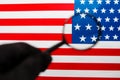 US flag looking through a magnifying glass. Study of the history and culture of the country of the United States. The Royalty Free Stock Photo