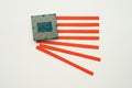 US flag made of CPU (central processing unit) crashes on white background. Royalty Free Stock Photo