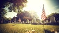 US Flag at Military Cemetery on Veterans Day or Memorial Day. Concept National holidays, Flag Day, Veterans Day, Memorial Day, Royalty Free Stock Photo