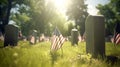 US Flag at Military Cemetery on Veterans Day or Memorial Day. Concept National holidays, Flag Day, Veterans Day, Memorial Day, Royalty Free Stock Photo