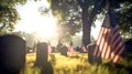 US Flag at Military Cemetery on Veterans Day or Memorial Day. Concept National holidays, Flag Day, Veterans Day, Memorial Day,