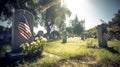 US Flag at Military Cemetery on Veterans Day or Memorial Day. Concept National holidays, Flag Day, Veterans Day, Memorial Day, Royalty Free Stock Photo