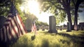 US Flag at Military Cemetery on Veterans Day or Memorial Day. Concept National holidays, Flag Day, Veterans Day, Memorial Day, Royalty Free Stock Photo