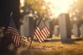 US Flag at Military Cemetery on Veterans Day or Memorial Day generative AI Royalty Free Stock Photo