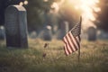 US Flag at Military Cemetery on Veterans Day or Memorial Day generative AI Royalty Free Stock Photo