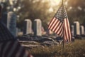 US Flag at Military Cemetery on Veterans Day or Memorial Day generative AI Royalty Free Stock Photo