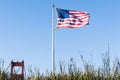 US Flag and Top of one Tower Golden Gate Bridge Sa Royalty Free Stock Photo