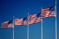 US flags flapping in wind, Washington Monument