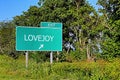 US Highway Exit Sign for Lovejoy Royalty Free Stock Photo