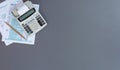 US Individual income tax return with retro calculator and pencil on gray desktop Royalty Free Stock Photo