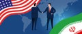 US Iran diplomatic relationship trade economic negotiation concept of political and business dispute tension or deal two