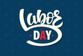 US Labor day logo. Vector illustration in USA flag colors with celebration text, stars isolated on navy background Royalty Free Stock Photo