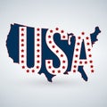 US logo or icon with USA letters across the map and 50 stars, United States of America. Vector illustration isolated on modern bac Royalty Free Stock Photo