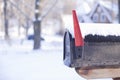 Snow covered postbox letterbox mailbox copy space Royalty Free Stock Photo