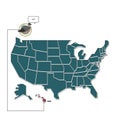us map with hawaii state bird. Vector illustration decorative design Royalty Free Stock Photo