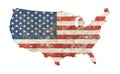 US map shaped grunge vintage faded American flag Royalty Free Stock Photo