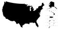 US map silhouette. Map of America and regions.
