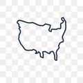 US map vector icon isolated on transparent background, linear US