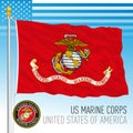 US Marine Corps official flag with black coat of arms, United States of America