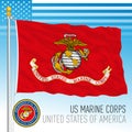 US Marine Corps official flag with blue coat of arms, United States of America Royalty Free Stock Photo