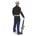 US Marine Corps Soldier in Parade Uniform with M16 Isolated on White Background 3D Illustration Royalty Free Stock Photo