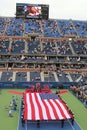 US Marine Corps unfurling American Flag during the opening ceremony of the US Open 2014 men final