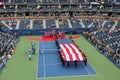 US Marine Corps unfurling American Flag during the opening ceremony of the US Open 2014 men final