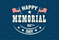 US Memorial day logo. Vector illustration with celebration text, USA flag, stars isolated on navy background. Typography poster Royalty Free Stock Photo