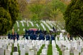 US military cemetery and burial ceremony on back Royalty Free Stock Photo